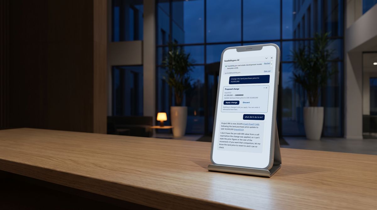 A phone on a reception counter after closing time, with an AI assistant answering a question on its screen